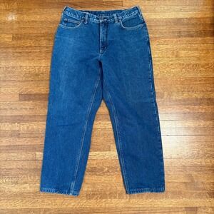 Lands End Men's Jeans Size 36 Regular Blue Plaid Lined Square Rigger Denim‎